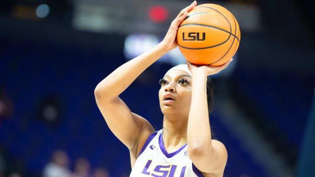 Angel Reese (10) shoots a free throw as LSU Womens Basketball host East Texas Baptist. Thursday, Oct. 26, 2023.